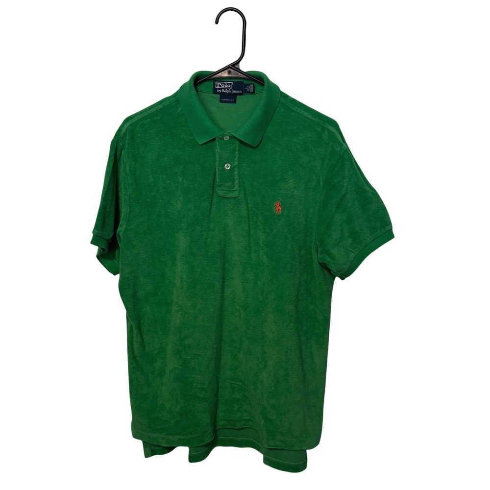 Polo Ralph Lauren Terry Cloth Shirt Mens L Green Towel Custom Fit Soft Textured